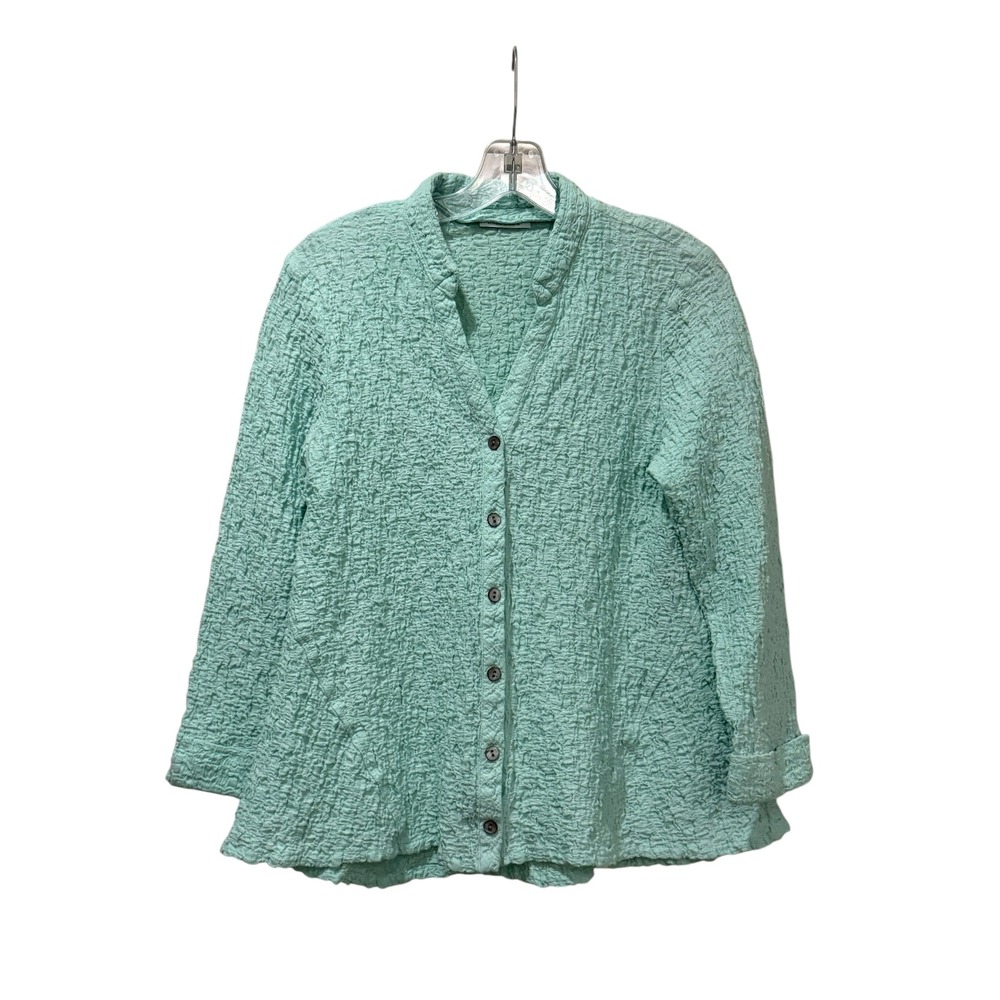 Habitat Clothes To Live In Mint Green Crinkle Textured Button Front Top Medium